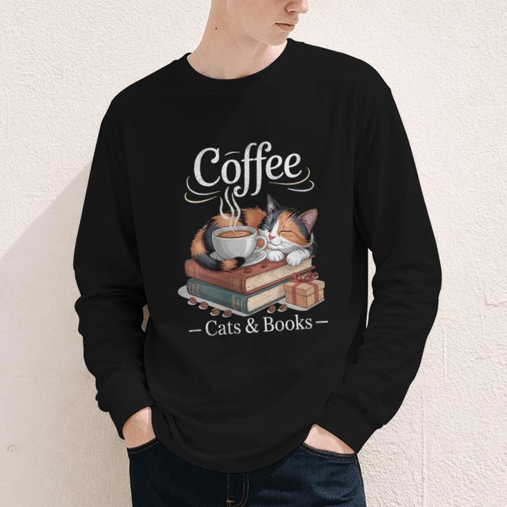 Coffee Cats And Books Cozy Calico Reader Love Cute Cat Youth Long Sleeve Tee