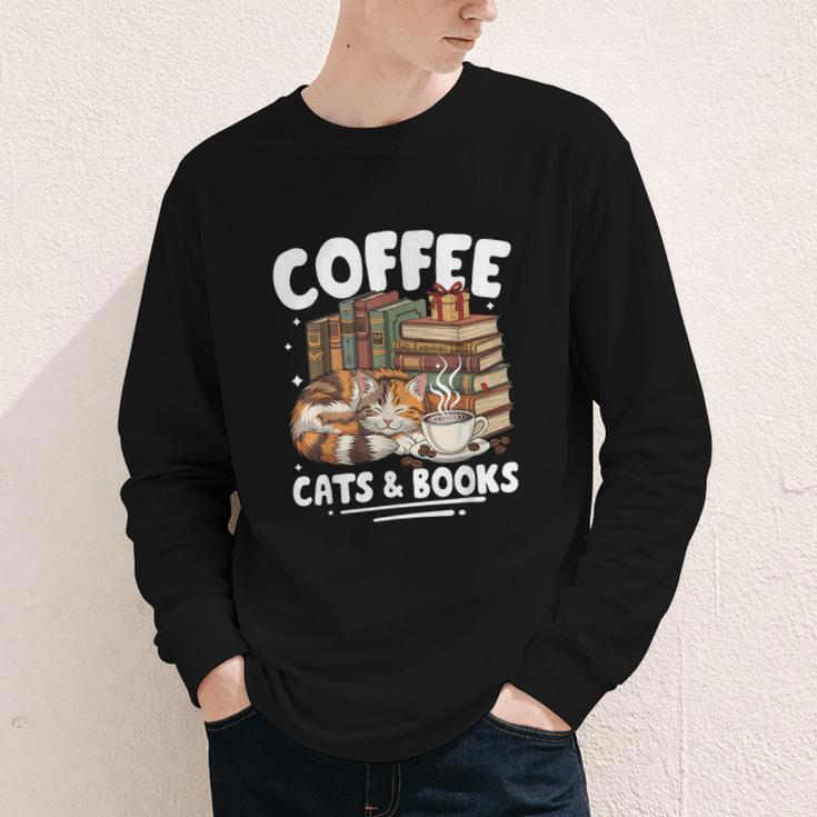Coffee Cats And Books Cats And Reading Lovers Youth Long Sleeve Tee