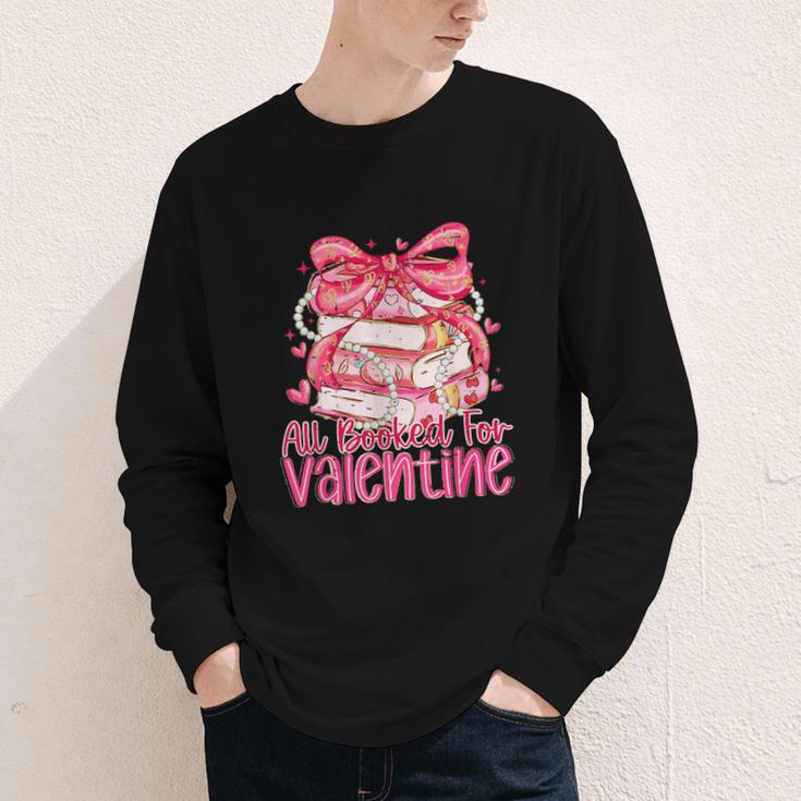 Coquette Bow All Booked For Valentines Teacher Book Youth Long Sleeve Tee