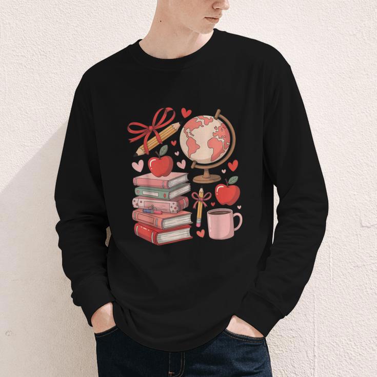 Coquette Teacher School Supplies Bows Books Globe Apple Cute Youth Long Sleeve Tee Coquette Teacher School Supplies Bows Books Globe Apple Cute Youth Long Sleeve Tee
