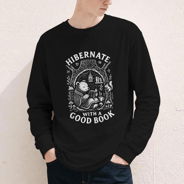 Cozy Bear Reading Hibernate With a Book Youth Long Sleeve Tee