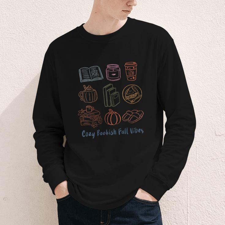 Cozy Bookish Fall Vibes Pumpkin Latte Books Autumn Reading Youth Long Sleeve Tee