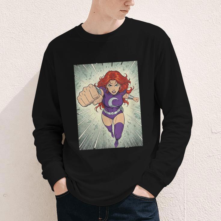 The Crimson Crescent 90s Retro Comic Book Superheroine Art Youth Long Sleeve Tee