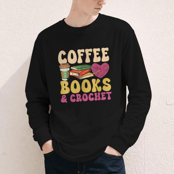 Crochet Coffee Reading Books Crocheter Crocheting Youth Long Sleeve Tee