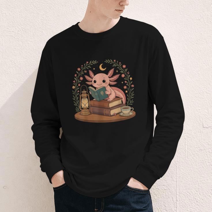 Cute Axolotl Reading Books Cozy Bookworm Youth Long Sleeve Tee