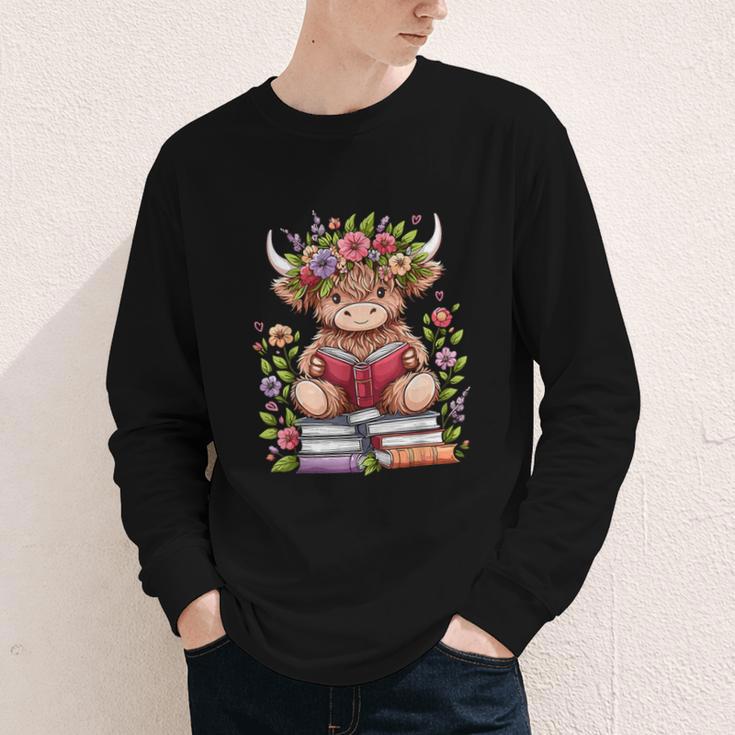 Cute Baby Highland Cow With Reading Book Bookworm Youth Long Sleeve Tee Cute Baby Highland Cow With Reading Book Bookworm Youth Long Sleeve Tee
