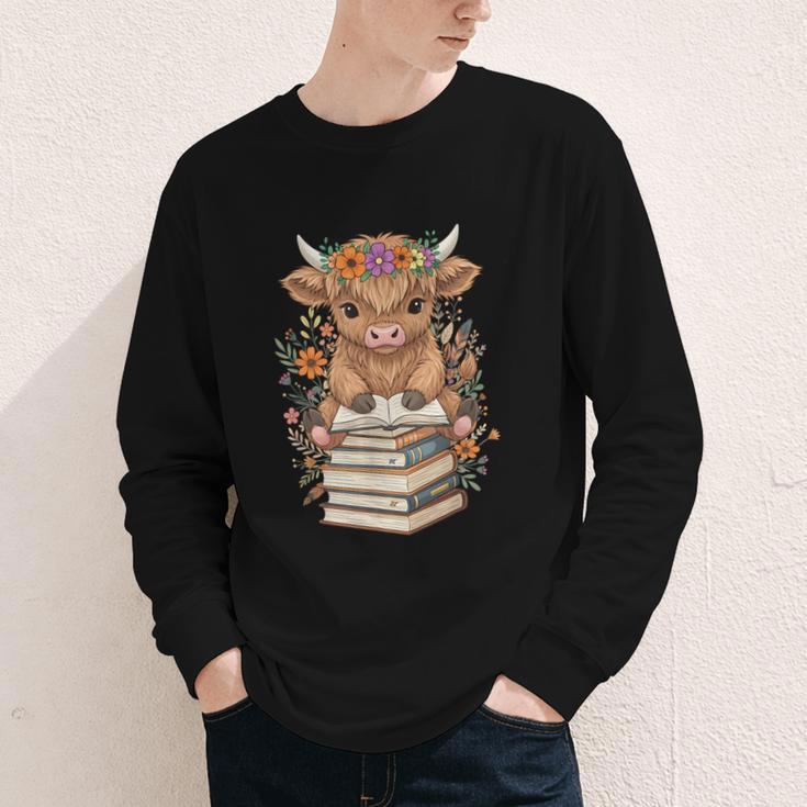 Cute Baby Highland Cow Reading Book Librarian Bookworm Youth Long Sleeve Tee Cute Baby Highland Cow Reading Book Librarian Bookworm Youth Long Sleeve Tee