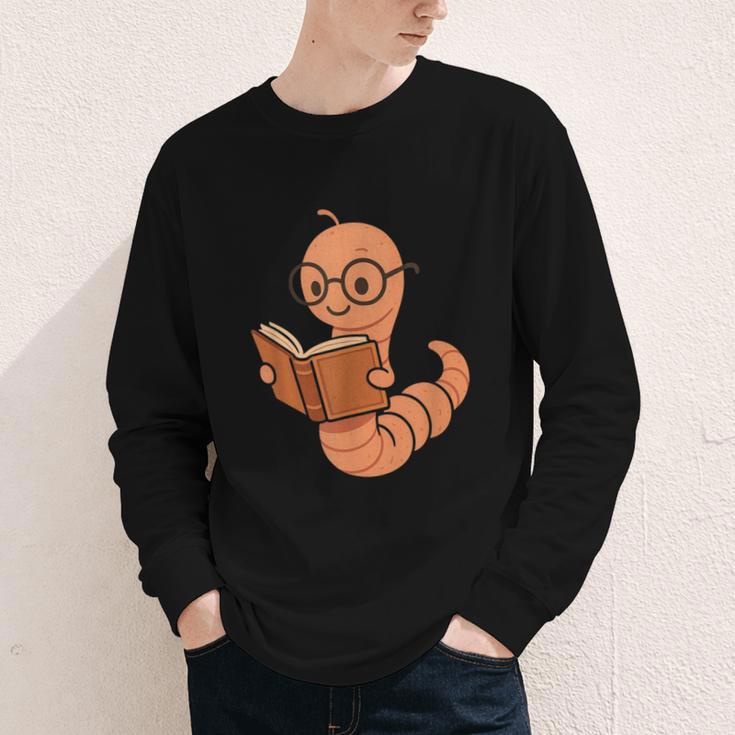 Cute Bookworm Worm Reading Book Glasses Nerdy Youth Long Sleeve Tee Cute Bookworm Worm Reading Book Glasses Nerdy Youth Long Sleeve Tee