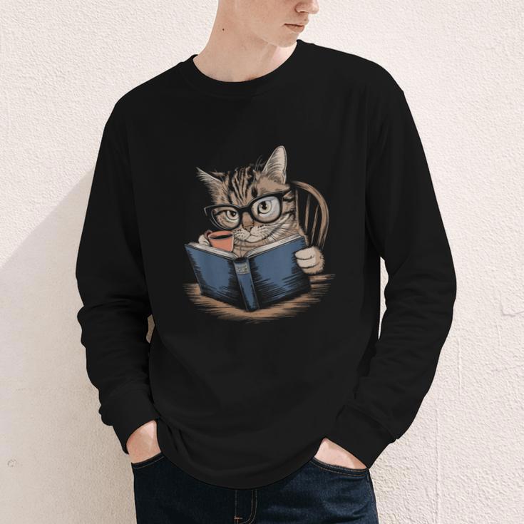 Cute Cat Reading Books With Tea Youth Long Sleeve Tee