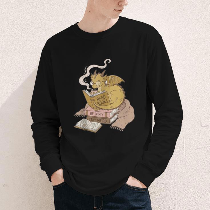 Cute Dragon Be Kind Stay Weird Read Books Youth Long Sleeve Tee