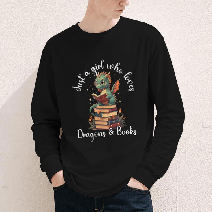 Cute Dragon Reading Book Bookworm Dragon And Books For Women Youth Long Sleeve Tee