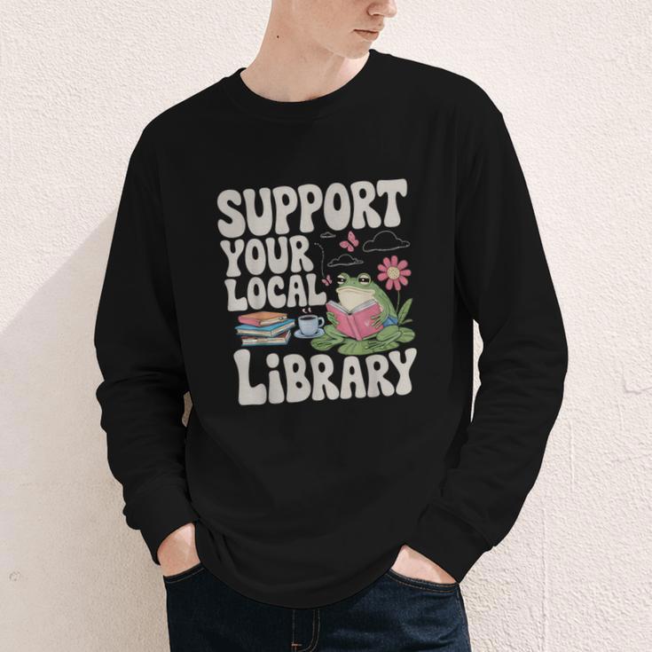 Cute Frog Support Your Local Library Librarian Book Lover Youth Long Sleeve Tee Cute Frog Support Your Local Library Librarian Book Lover Youth Long Sleeve Tee