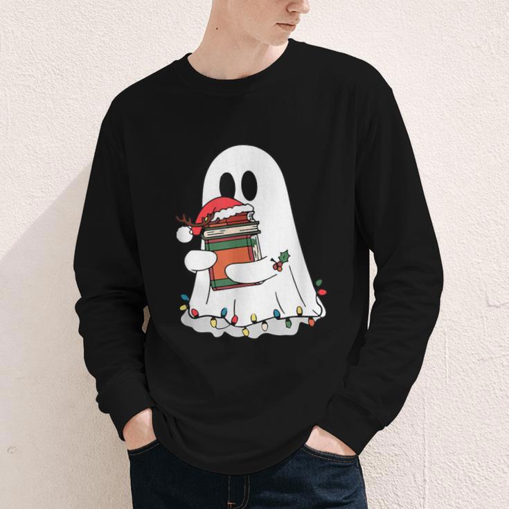 Cute Ghost Holding Books Bookish Christmas Youth Long Sleeve Tee