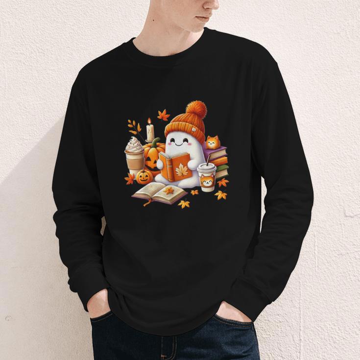 Cute Ghost Reading Book Lovers Halloween Pumpkin Women Girls Youth Long Sleeve Tee Cute Ghost Reading Book Lovers Halloween Pumpkin Women Girls Youth Long Sleeve Tee