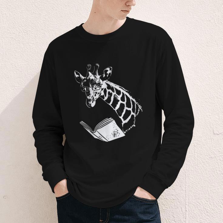 Cute Giraffe Wear Glasses Reading Book Librarian Bookworm Youth Long Sleeve Tee
