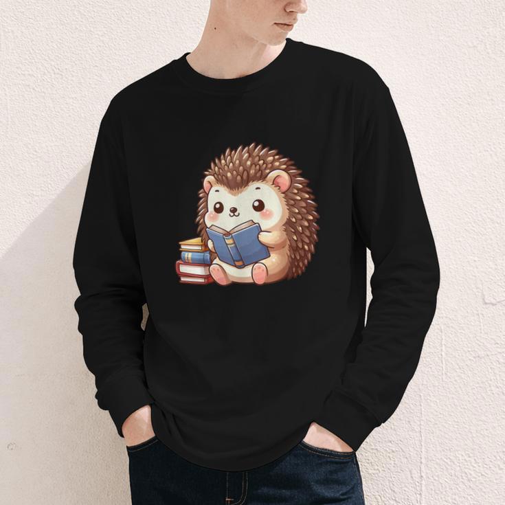 Cute Hedgehog Book Lover Readers Animal Reading Youth Long Sleeve Tee
