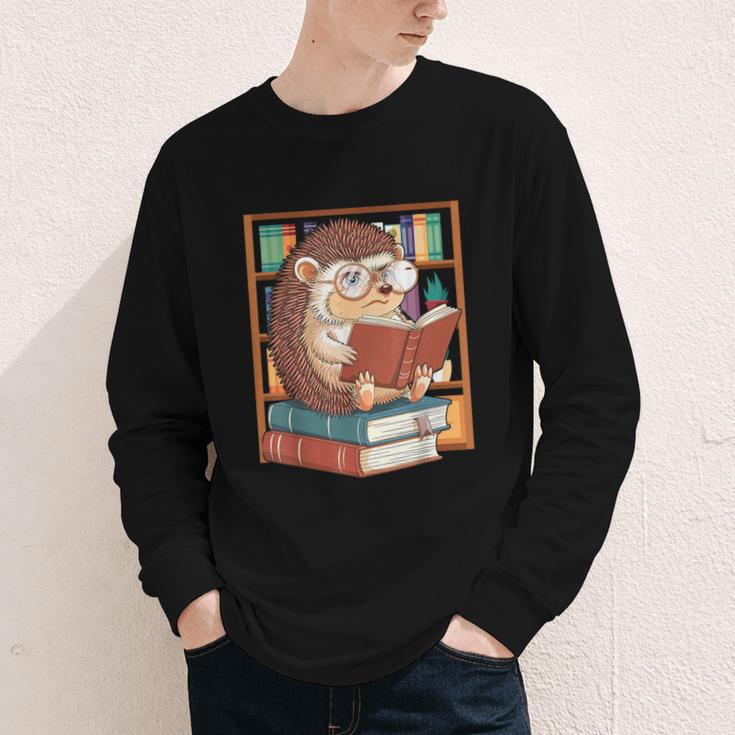 Cute Hedgehog Book Nerd Youth Long Sleeve Tee