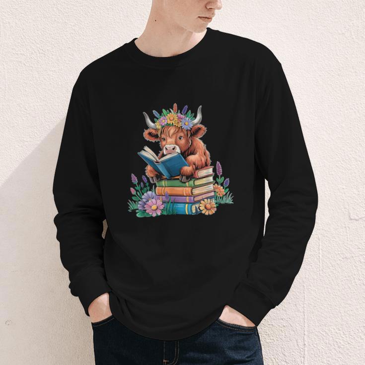 Cute Highland Cow Reading Book Baby Cow Bookworm Youth Long Sleeve Tee Cute Highland Cow Reading Book Baby Cow Bookworm Youth Long Sleeve Tee