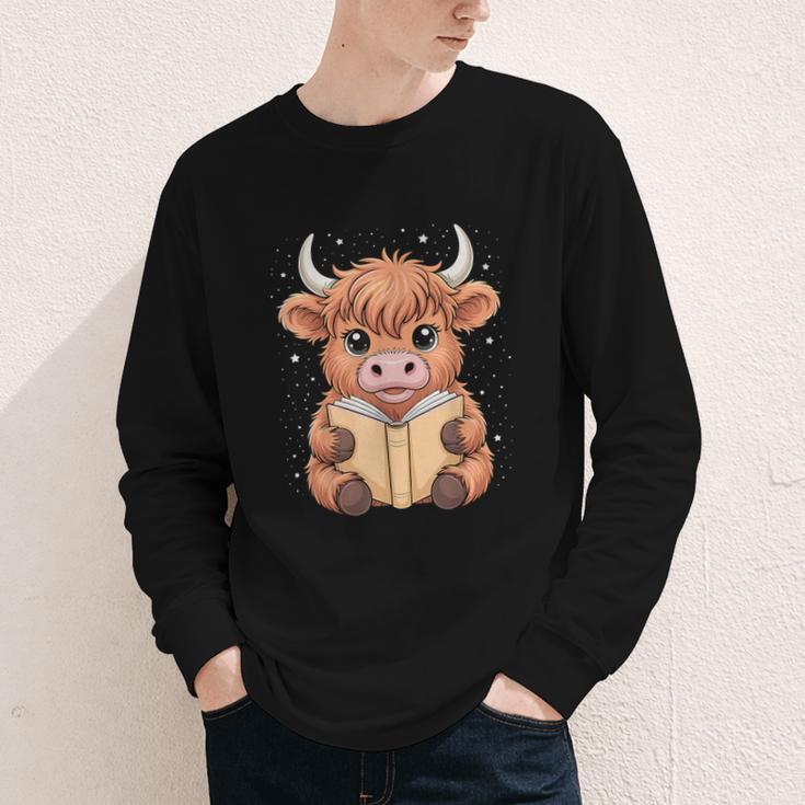 Cute Highland Cow Reading Book Youth Long Sleeve Tee Cute Highland Cow Reading Book Youth Long Sleeve Tee