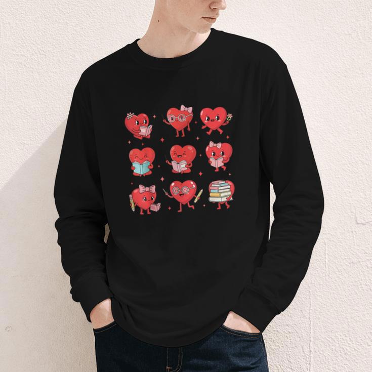 Cute Reading Hearts Valentine Day Book Lover Teacher Student Youth Long Sleeve Tee Cute Reading Hearts Valentine Day Book Lover Teacher Student Youth Long Sleeve Tee