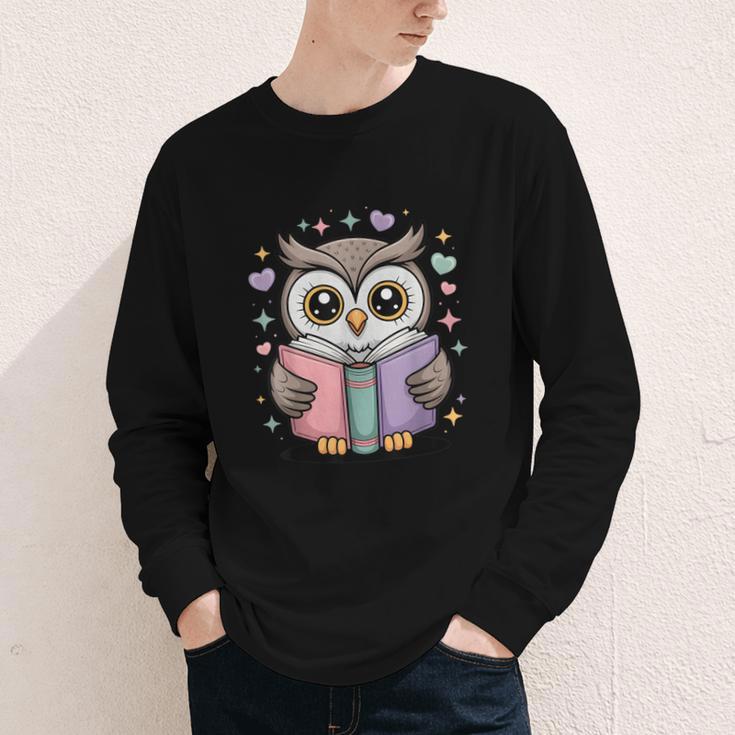 Cute Reading Owl Book Lover Teacher Librarian Bookworm Youth Long Sleeve Tee