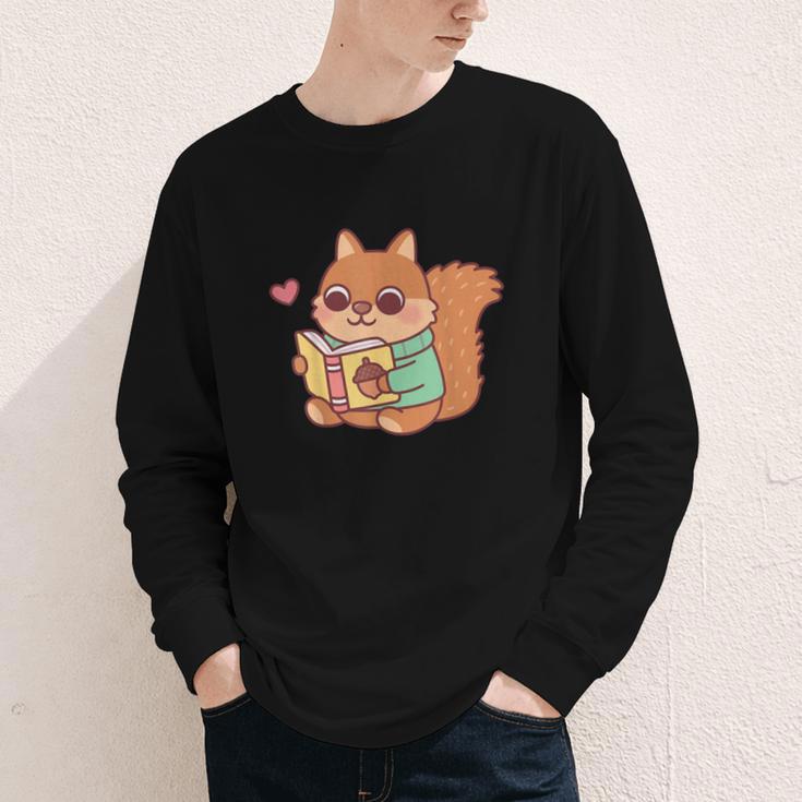 Cute Squirrel Reading A Book Lovers Anime Kawaii Women Kids Youth Long Sleeve Tee Cute Squirrel Reading A Book Lovers Anime Kawaii Women Kids Youth Long Sleeve Tee