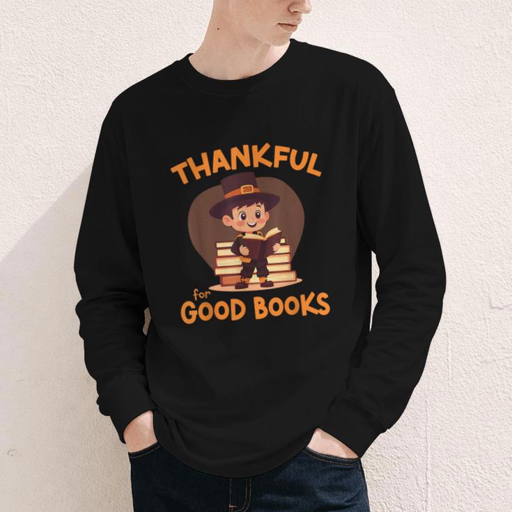 Cute Thanksgiving Teacher Librarian Thankful Reading Books Youth Long Sleeve Tee Cute Thanksgiving Teacher Librarian Thankful Reading Books Youth Long Sleeve Tee