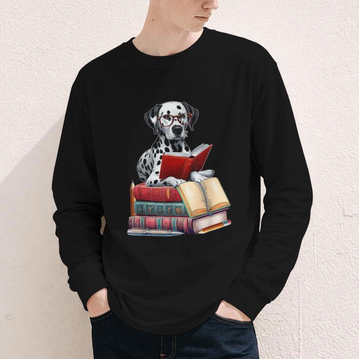 Dalmatian Reading Books Matching Bookworm Readers Librarian Youth Long Sleeve Tee