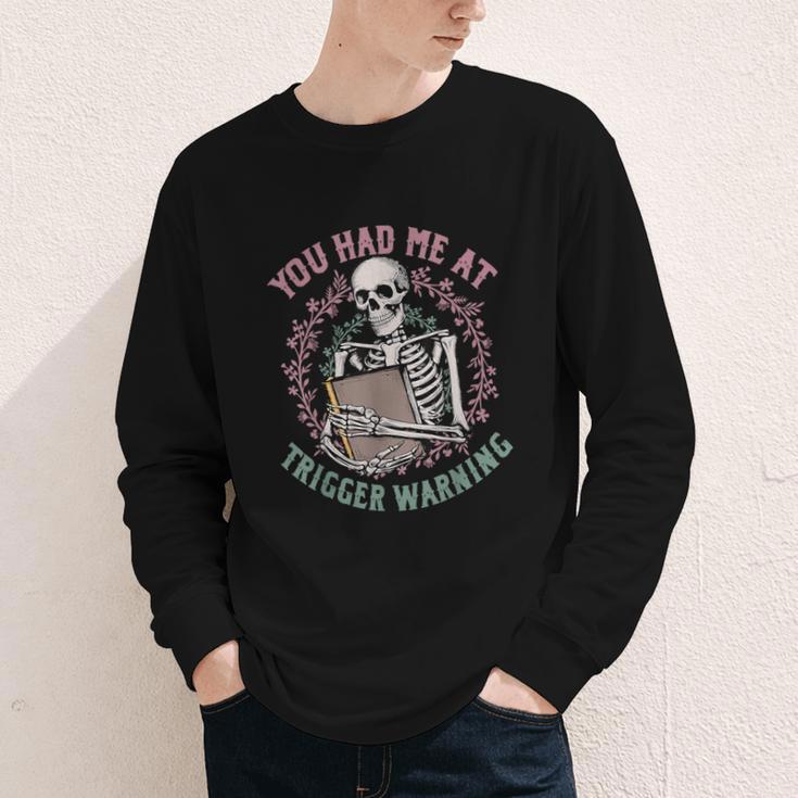 Dark Romance Had Me At Trigger Warning Skeleton Smutt Book Youth Long Sleeve Tee