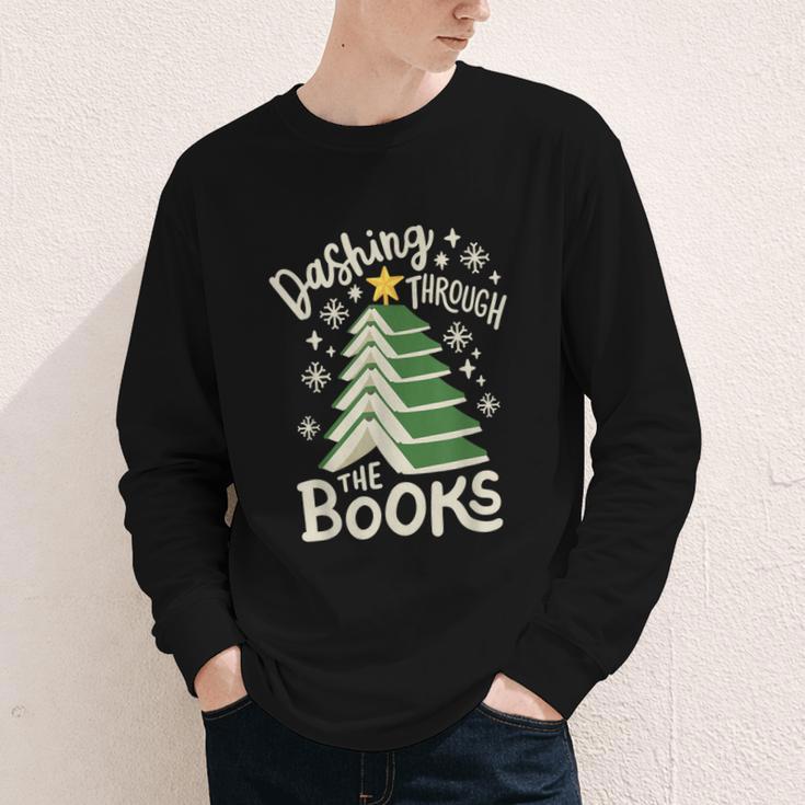 Dashing Through The Books Christmas Book Lovers Men Women Youth Long Sleeve Tee