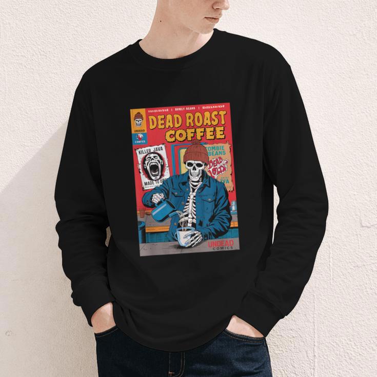 Dead Roast Coffee Comic Book Cover Style Skeleton Barista Youth Long Sleeve Tee