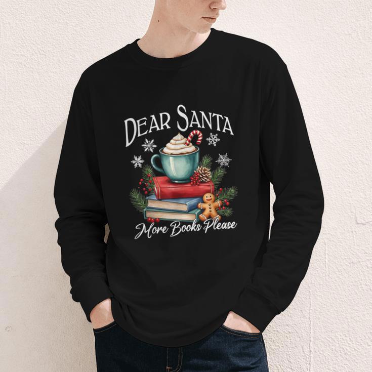Dear Santa More Book Please Christmas Book Librarian Youth Long Sleeve Tee
