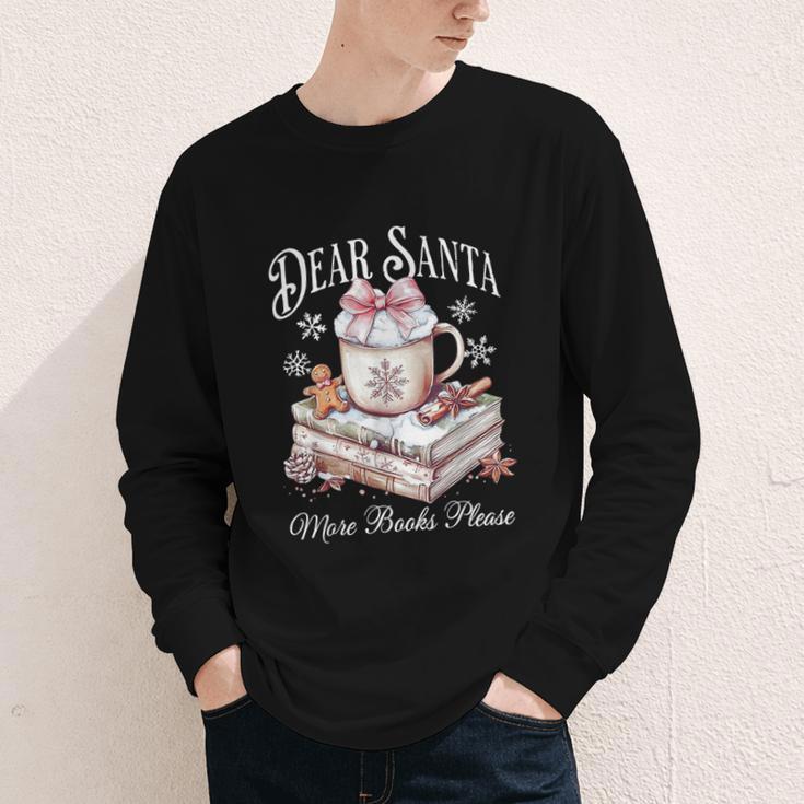 Dear Santa More Book Please Christmas Reading Book Librarian Youth Long Sleeve Tee