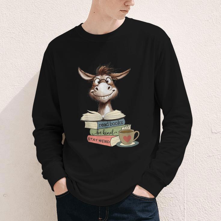 Donkey Reading Book Read Books Be Kind Stay Weird Librarian Youth Long Sleeve Tee
