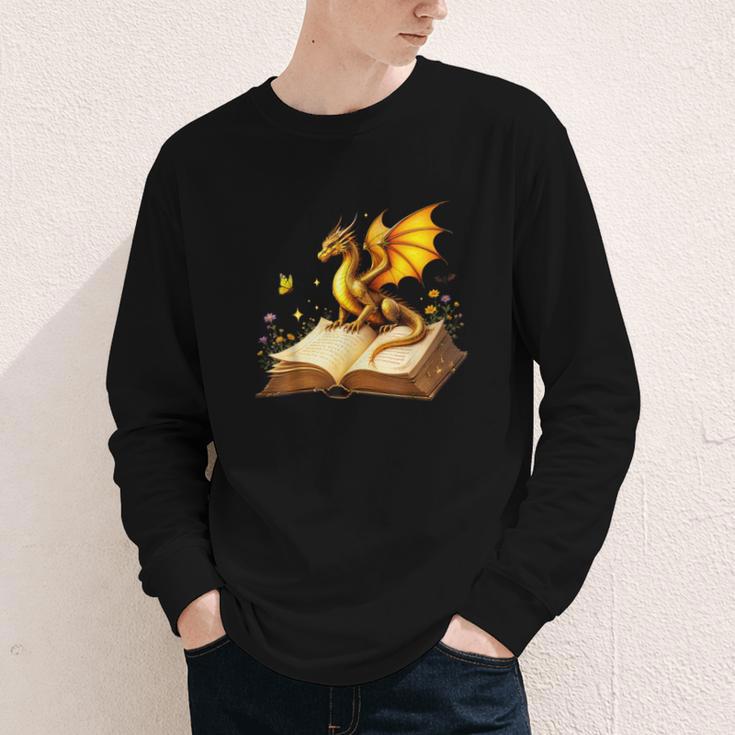 Dragon Fantasy Book Lover Bookish Reader Bookworm Wildflower Youth Long Sleeve Tee