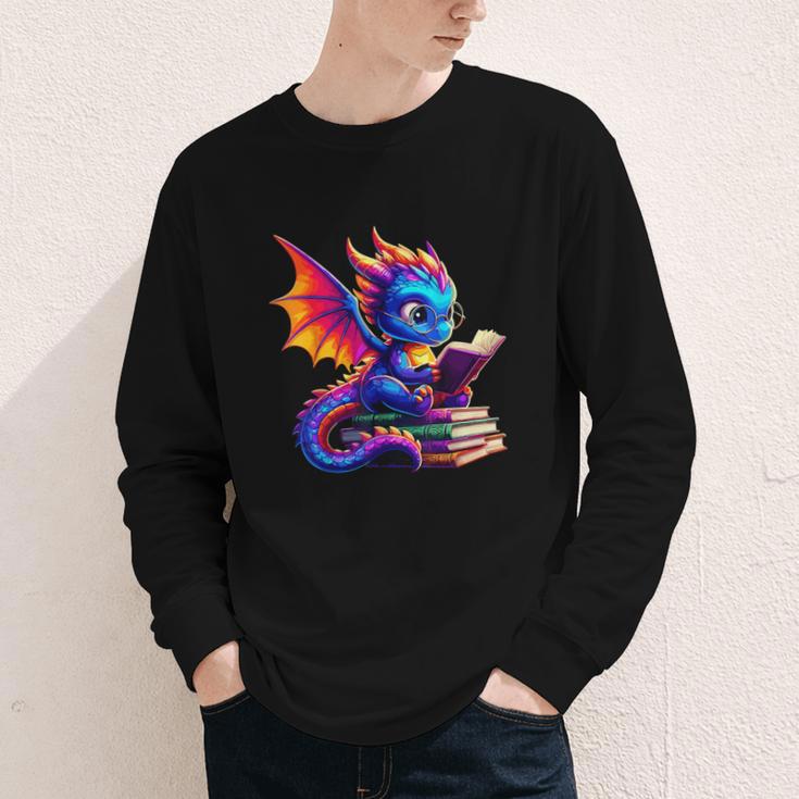 Dragon Reading a Book Bookworm Book Lover Youth Long Sleeve Tee Dragon Reading a Book Bookworm Book Lover Youth Long Sleeve Tee
