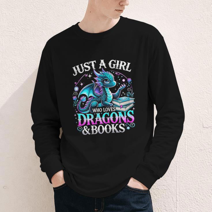 Dragon Reading Just A Girl Who Loves Dragons And Books Youth Long Sleeve Tee