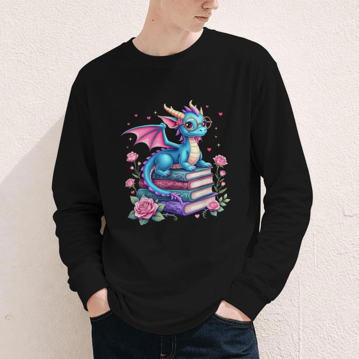 Dragons And Books Dragon Reading Book Lover Girl Bookworm Youth Long Sleeve Tee