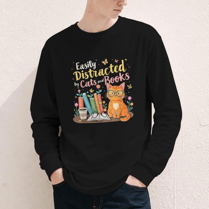 Easily Distracted By Cats And Books Book & Cat Lover Youth Long Sleeve Tee Easily Distracted By Cats And Books Book & Cat Lover Youth Long Sleeve Tee