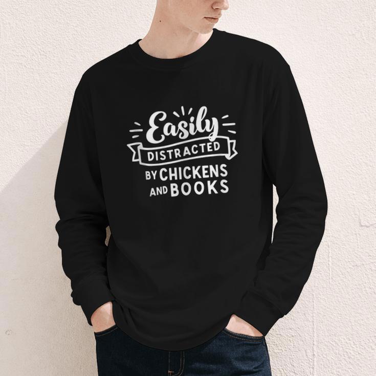 Easily Distracted By Chickens And Books Farm Youth Long Sleeve Tee