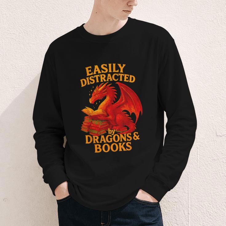 Easily Distracted By Dragons And Books Reading Youth Long Sleeve Tee
