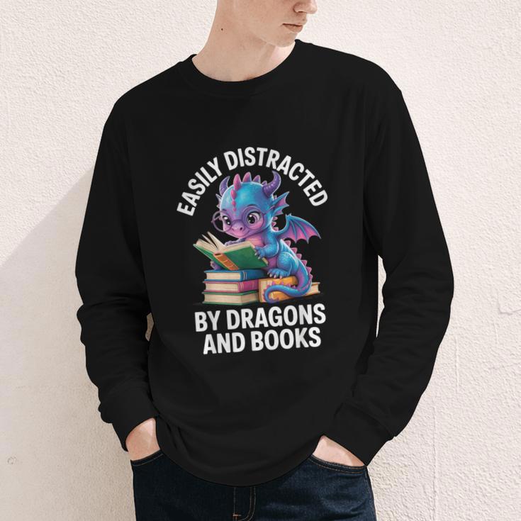 Easily Distracted By Dragons And Books Youth Long Sleeve Tee