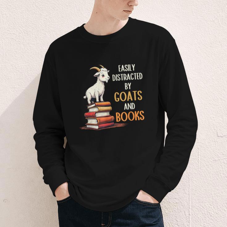 Easily Distracted By Goats And Books Goats And Book Reading Youth Long Sleeve Tee