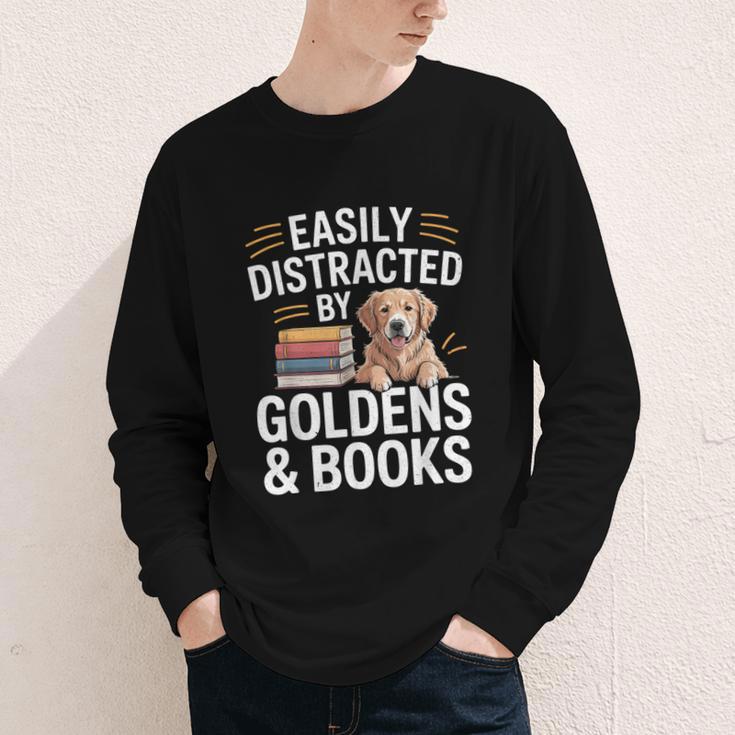 Easily Distracted By Goldens & Books Golden Retriever Dog Youth Long Sleeve Tee