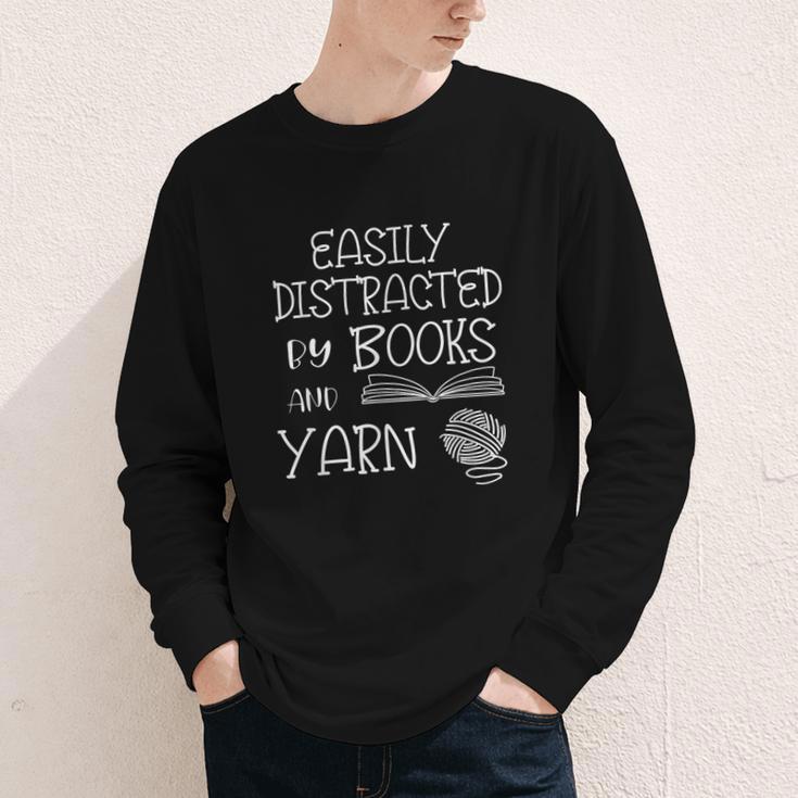 Easily Distracted By Knitting Books And Yarn Quote Reader Youth Long Sleeve Tee
