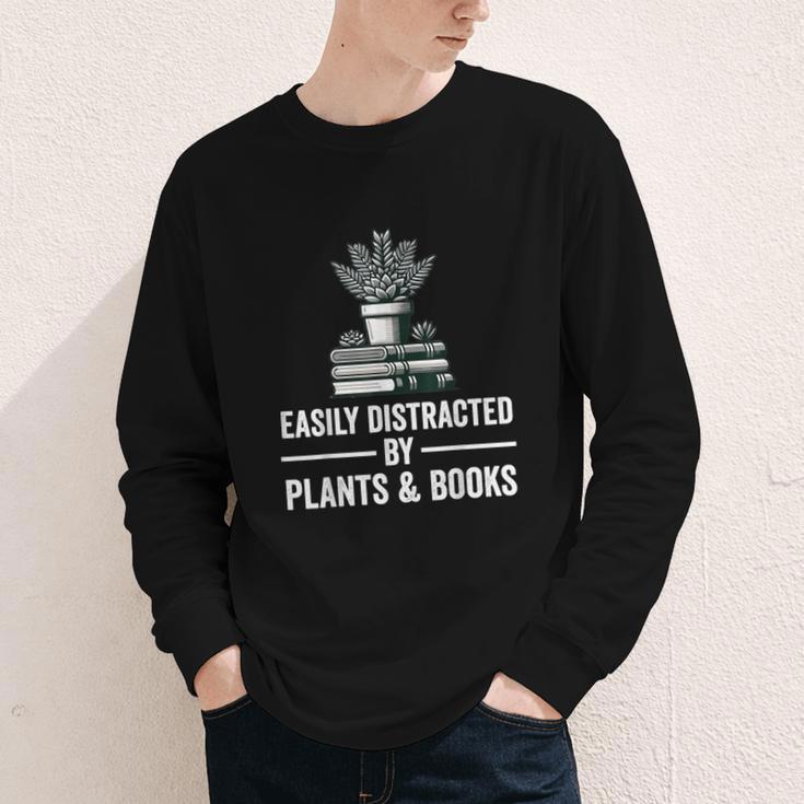 Easily Distracted By Plants & Books Plant Book Lover Youth Long Sleeve Tee