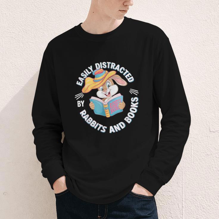Easily Distracted By Rabbits And Books Reading Youth Long Sleeve Tee