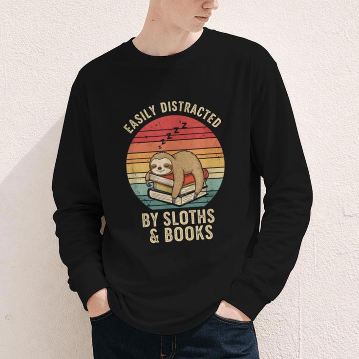 Easily Distracted By Sloths And Books Youth Long Sleeve Tee