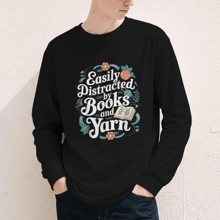 Easily Distracted By Yarn And Books Youth Long Sleeve Tee