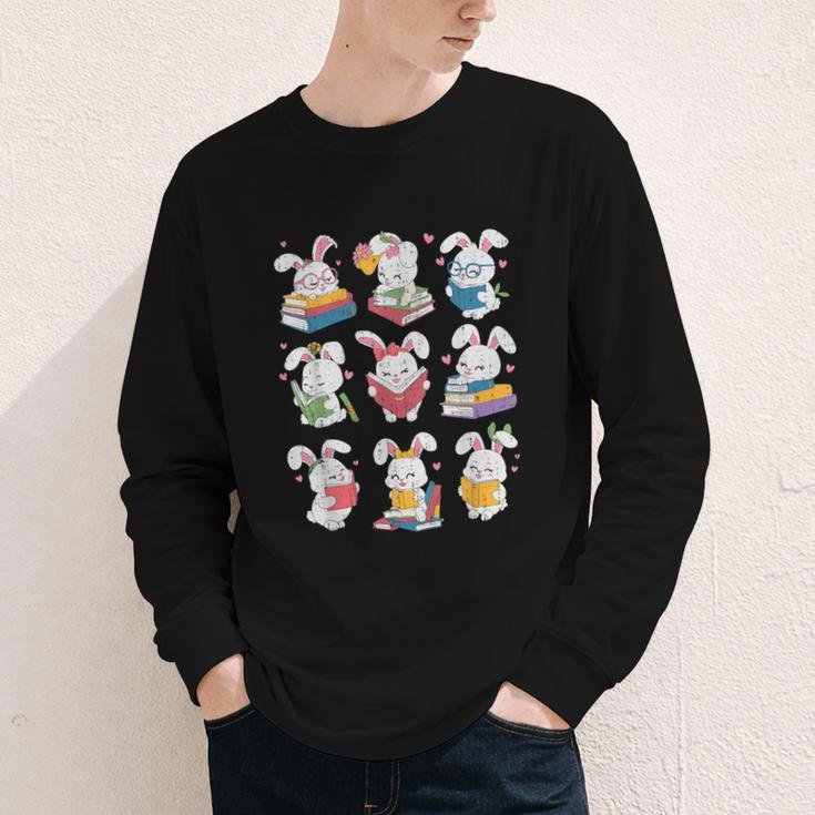 Easter Teacher Cute Bunny Reding Books Librarian Bookworm Youth Long Sleeve Tee